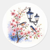 Sticker Rond Fleurs de cerisiers et oiseaux (Devant)