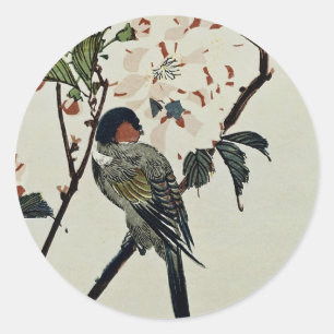 Sticker Rond Fleurs de cerisiers et petits oiseaux