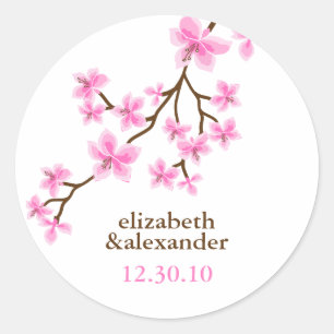 Sticker Rond Fleurs de cerisiers roses