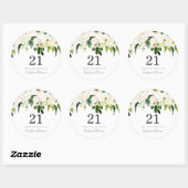 Sticker Rond Fleurs de Champagne Blanche 21e fête d'anniversair (Feuille)