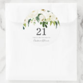 Sticker Rond Fleurs de Champagne Blanche 21e fête d'anniversair (Sac)