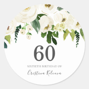 Sticker Rond Fleurs de Champagne Blanche 60e fête d'anniversair