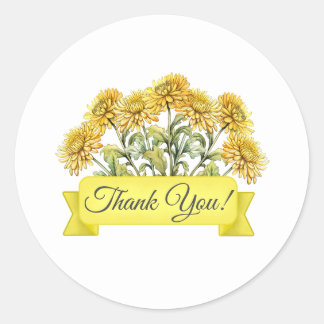 Sticker Rond Fleurs de chrysanthème Merci floral