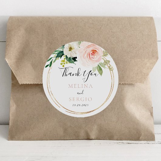 Sticker Rond Fleurs de chute géométriques or Merci Mariage