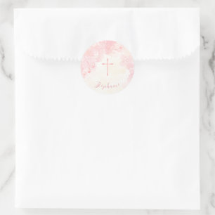 Sticker Rond Fleurs de communion Aquarelles roses