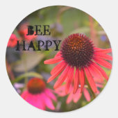 Sticker Rond Fleurs de cône rouge Echinacea Fun Bee Happy (Devant)