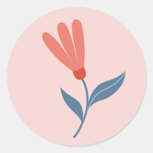 Sticker Rond Fleurs de corail doux et motif de feuilles bleues