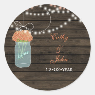 Sticker Rond fleurs de corail mason jarre mariage faveurs autoc