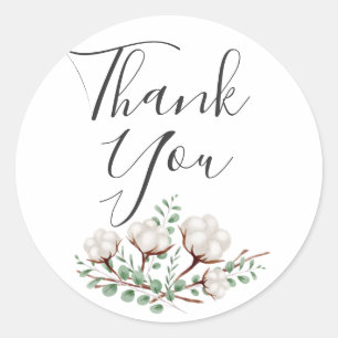 Sticker Rond Fleurs de coton rustiques du Sud Merci vert