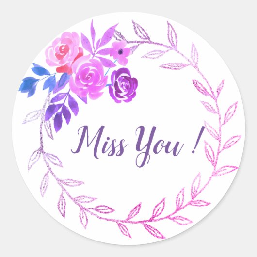 Sticker Rond Fleurs de couleur d'eau cadre (Devant)