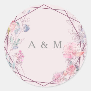 Sticker Rond Fleurs de couronnes géométriques roses Mariage mod