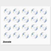Sticker Rond Fleurs de Delphinium bleu aquarelle art mariage (Feuille)