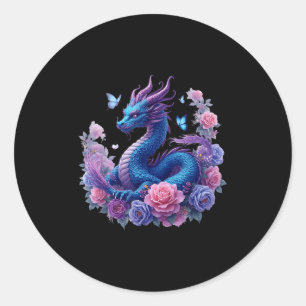Sticker Rond Fleurs de dragon Beau Art coloré Graphisme