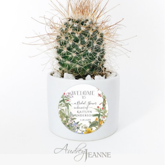 Sticker Rond Fleurs de Fête de Mariage Aquarelle de Bienvenue a