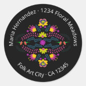 Sticker Rond Fleurs de fête mexicaine Fiesta Adresse noire (Devant)