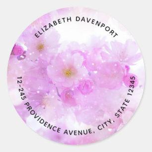 Sticker Rond Fleurs de fleurs de cerisier rose Adresse photo
