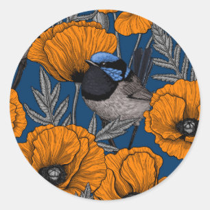 Sticker Rond Fleurs de fleurs et fleurs de pavot orange