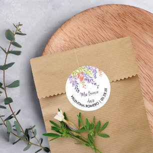 Sticker Rond Fleurs de Glycine Lavande Violette Floral