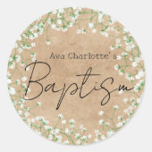 Sticker Rond Fleurs de Gypsophile aquarelles bohèmes pour baptê (Devant)