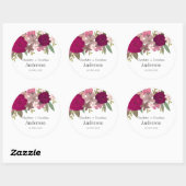 Sticker Rond Fleurs de Jardin Bourgogne Moderne Mariage Nom du  (Feuille)
