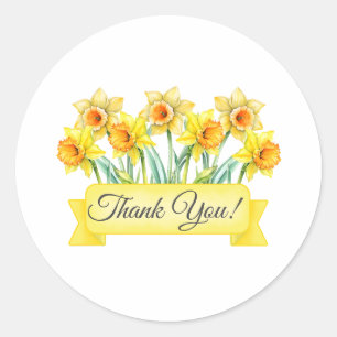 Sticker Rond Fleurs de jonquille avec bannière Merci floral