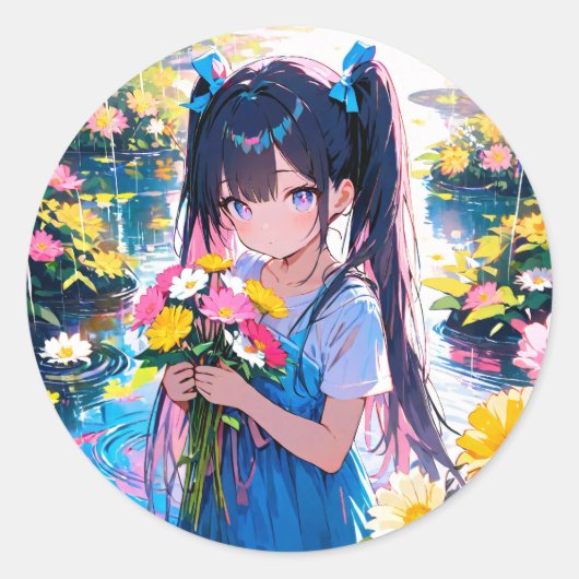 Sticker Rond Fleurs de la pluie (Devant)