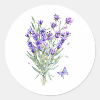 Sticker Rond Fleurs de lavande aquarelle