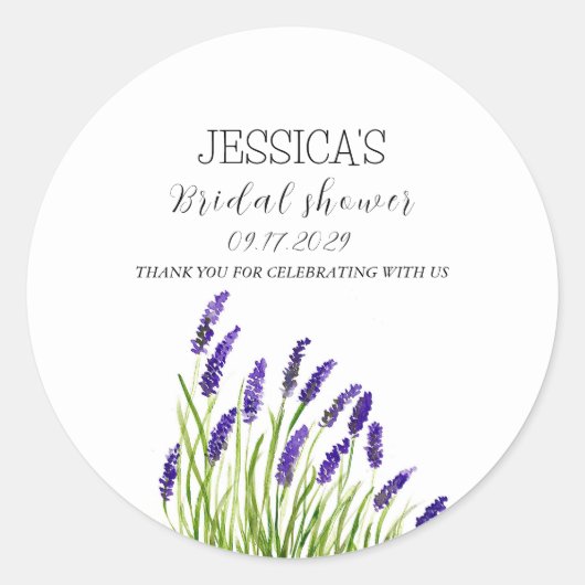 Sticker Rond Fleurs de lavande aquarelle rustique Baby shower d (Devant)