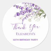 Sticker Rond Fleurs de lavande merci anniversaire (Devant)