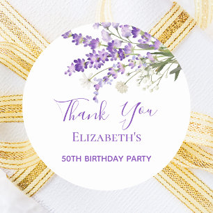 Sticker Rond Fleurs de lavande merci anniversaire