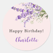 Sticker Rond Fleurs de lavande rose anniversaire (Devant)