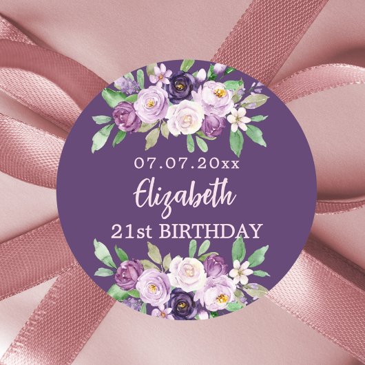 Sticker Rond Fleurs de lavande rose violet anniversaire