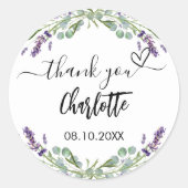 Sticker Rond Fleurs de lavande violettes eucalyptus merci (Devant)
