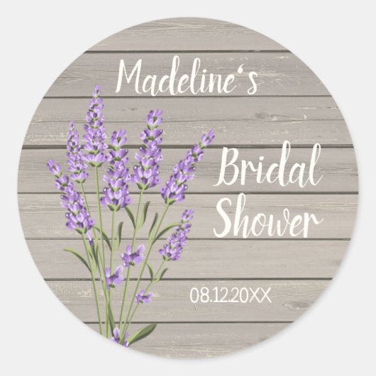 Sticker Rond Fleurs de lavande violettes sur bois Baby Shower   (Devant)