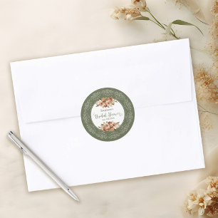 Sticker Rond Fleurs de lavis de pêche Floral Mariage Sauge Vert