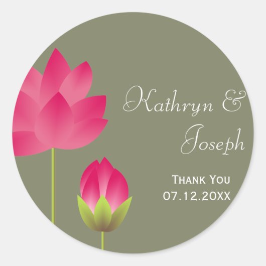 Sticker Rond Fleurs de lotus rose rouge thé mariage vert (Devant)