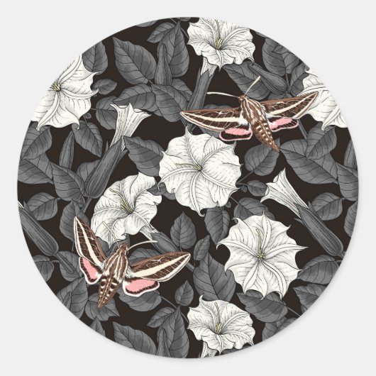 Sticker Rond Fleurs de lune et sphinx Moths 2 (Devant)