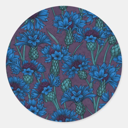 Sticker Rond Fleurs de maïs bleues, fleurs sauvages (Devant)
