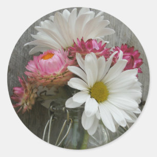 Sticker Rond Fleurs de marguerite et de paille dans un autocoll
