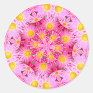 Sticker Rond Fleurs de marguerite rose Abstraites