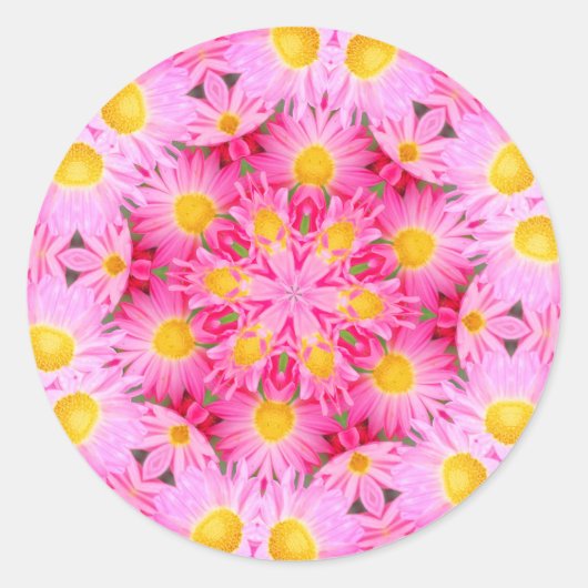 Sticker Rond Fleurs de marguerite rose Abstraites (Devant)