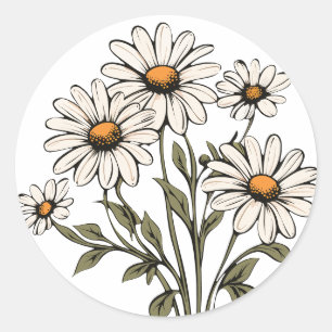 Sticker Rond Fleurs de marguerite sauvages florissantes