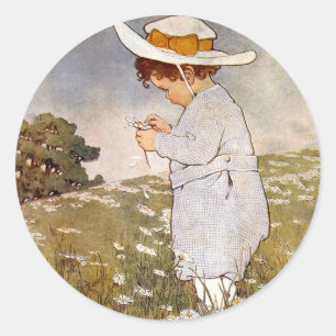 Sticker Rond Fleurs de marguerites de cueillette d'enfants anti