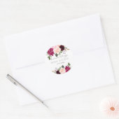 Sticker Rond Fleurs de mariage aquarelle bordeaux rose (Enveloppe)