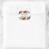 Sticker Rond Fleurs de mariage bordeaux blush rustique (Sac)