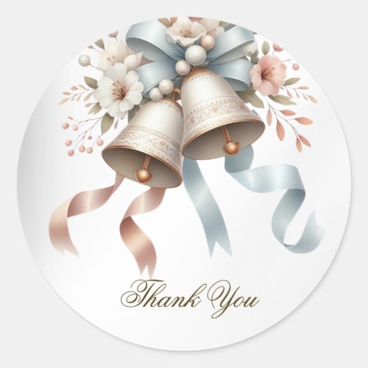 Sticker Rond Fleurs de mariage cloches Rubans bleu rose Beau (Devant)