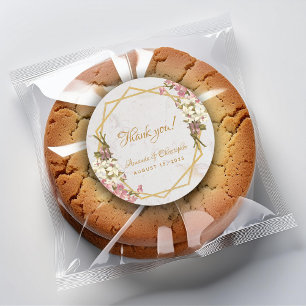 Sticker Rond Fleurs de mariage géométriques en marbre doré avec