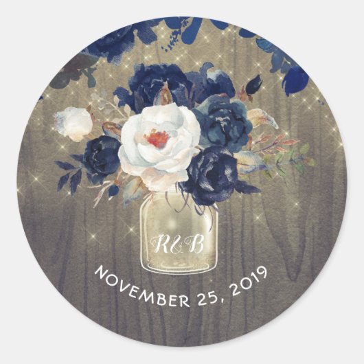 Sticker Rond Fleurs de marine Mason Jar Mariage rustique (Devant)