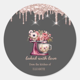 Sticker Rond Fleurs de mélangeur rouges Gouttes de rose en or B