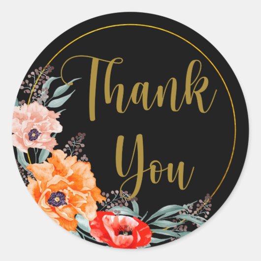 Sticker Rond Fleurs de Merci noir (Devant)